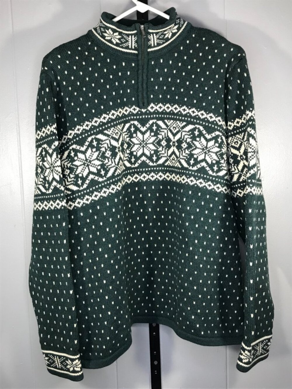 Vintage Lands End Sweater Women XL Green Birds Eye Fair Isle Cotton Japan Made